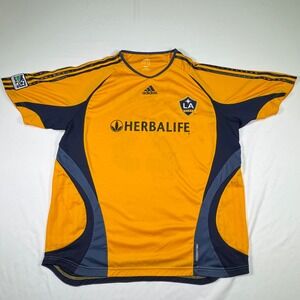 David Beckham Adidas LA Galaxy Jersey Mens 2XL Yellow MLS Soccer Shirt 2007 Y2K